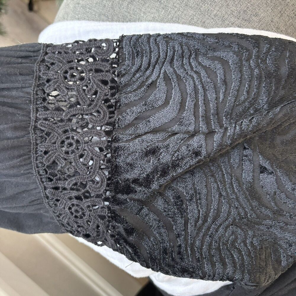 Womens Fairy Grunge Top Size L Whimsigoth Velvet Burnout Black Witchy Crochet - Picture 10 of 15